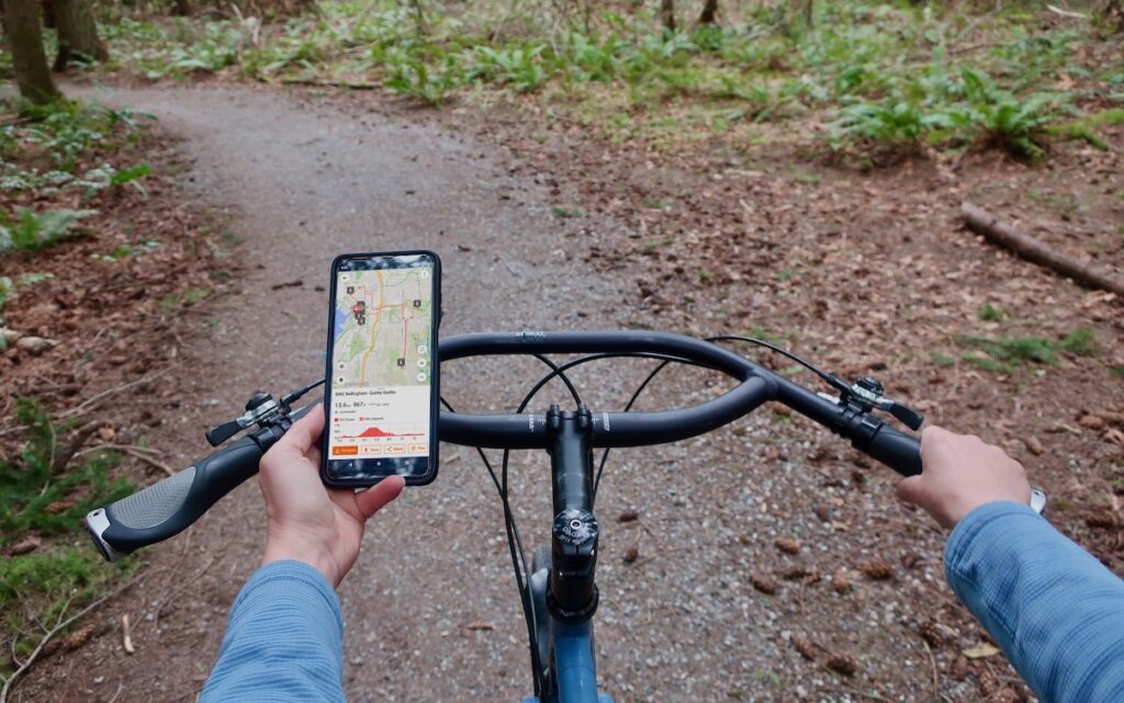 Handlebar with Phone Showing Route Map